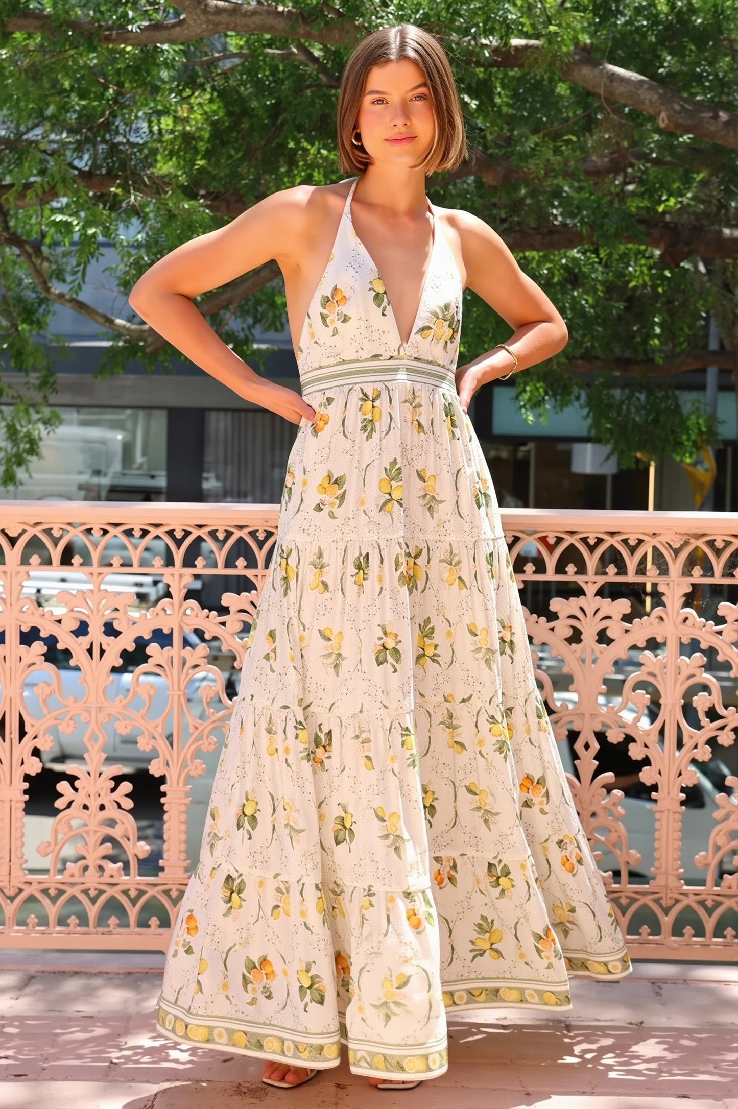 Deep V Backless Halter Sweet Boho Dress