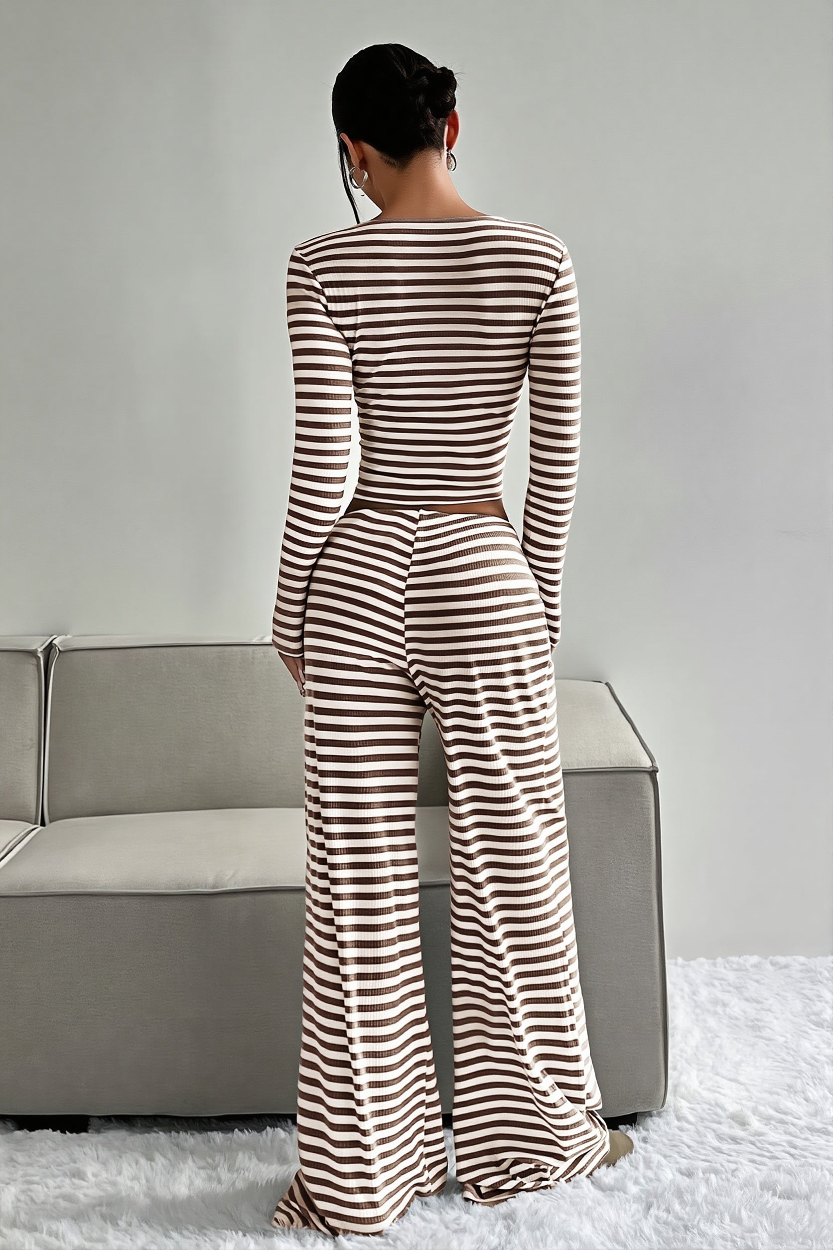 Striped High Waist Wide Leg Two Piece Set
