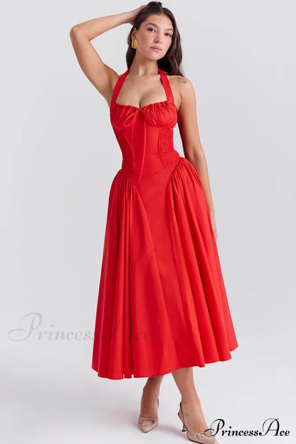 Adabella Cotton Stylish Halter Midi Sundress