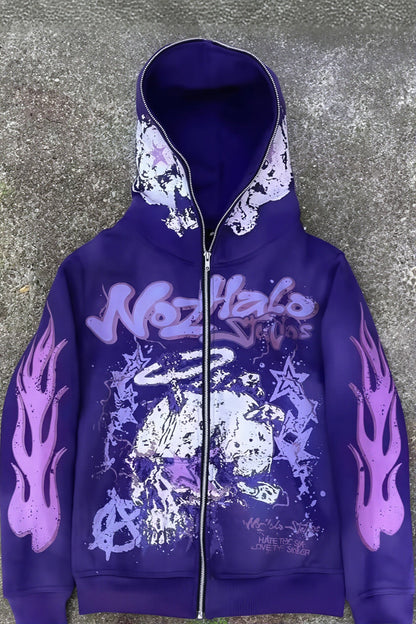 Y2K Cartoon Graphic Zip Oversized Hoodie