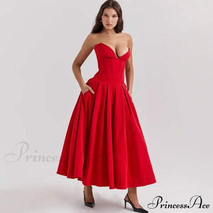 Adriana Midi A-Line Charming Strapless Corset Dress