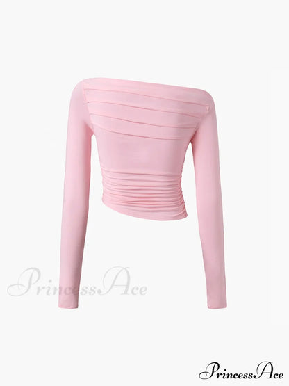 Asymmetrical Off Shoulder Trendy Long Sleeve Shirt