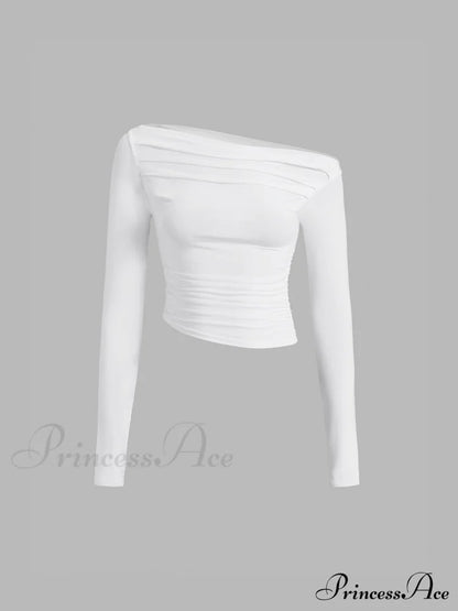 Asymmetrical Off Shoulder Trendy Long Sleeve Shirt