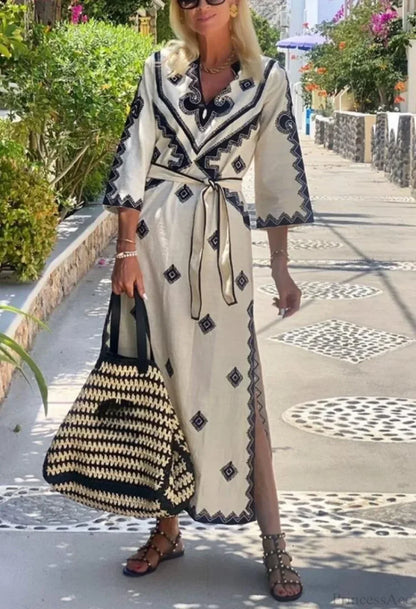 Autumn Fragrant Hemp A-line Boho Dress