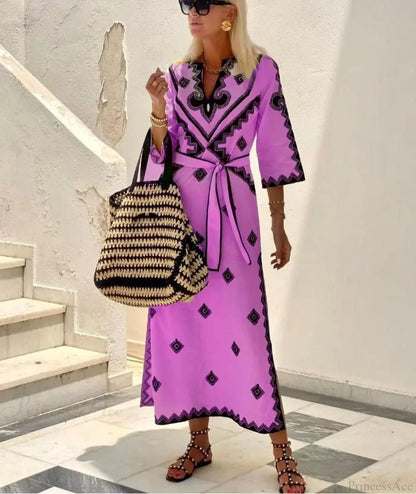 Autumn Fragrant Hemp A-line Boho Dress