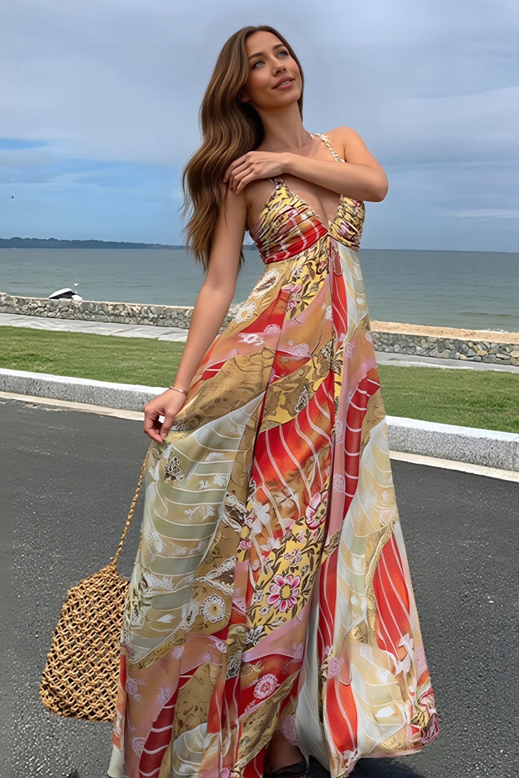 Vibrant Floral V Cami Boho Dress