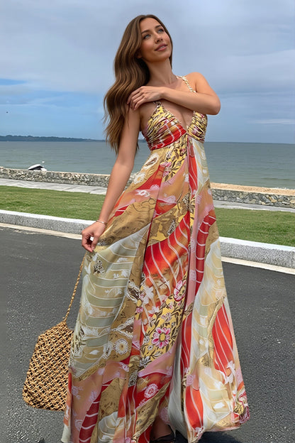 Vibrant Floral V Cami Boho Dress
