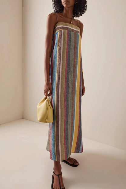 Rainbow Stripe Loose Casual Boho Dress