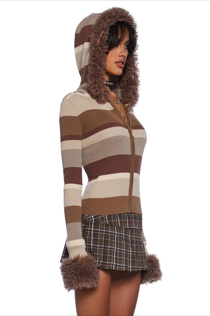 Vintage Fleece Hooded Knit Sweater