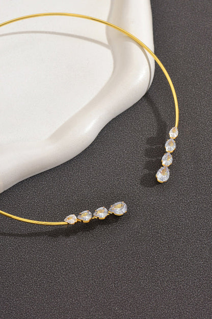 Fashionable Teardrop-shaped Zircon Copper Coil Open Necklace