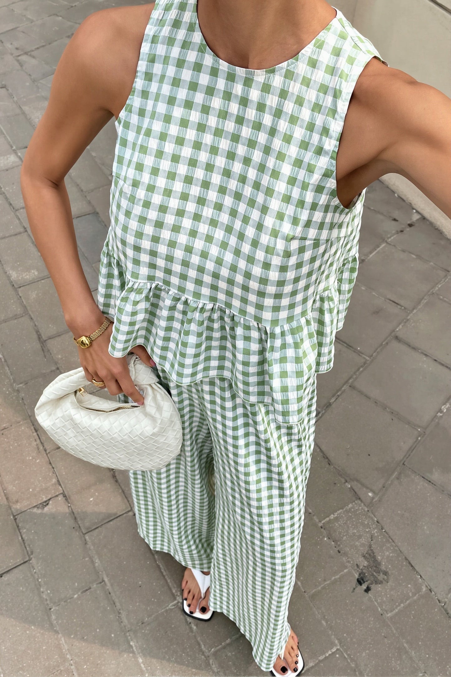 Sleeveless Ruffle Top Straight Pants Two Piece Set
