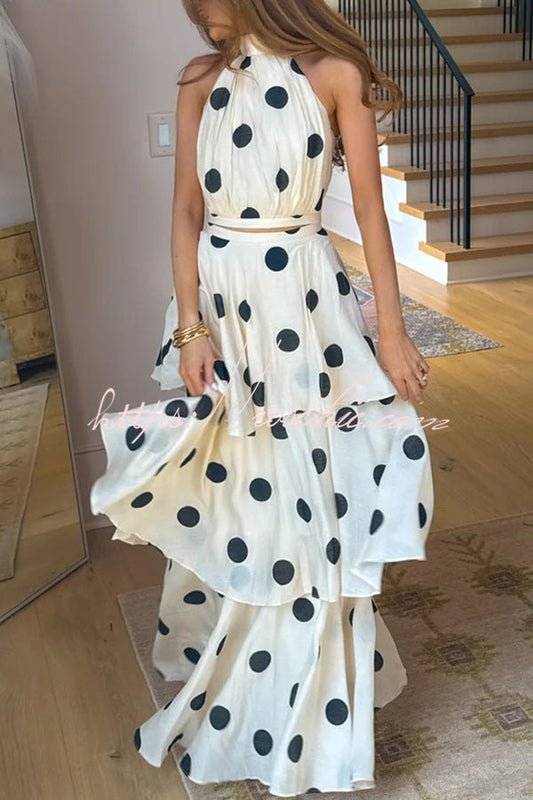 Gift To You Polka Dot Print High Neck Sleeveless Top