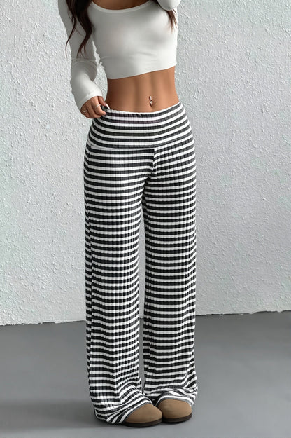 Striped Knit Straight Leg Pants