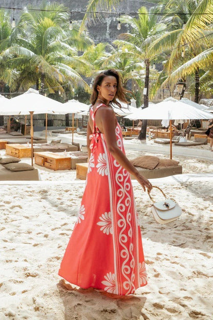 Off-shoulder Floral Print A-line Cami Maxi Dress