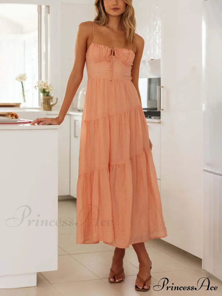 Backless Lace-Up Sleeveless Charming Patchwork Slip Dress