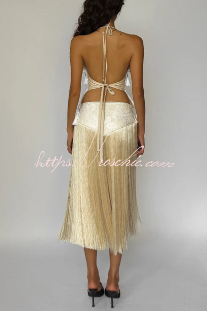 Stylish Halter Neck Lace Up Tassel Pendant Backless Top