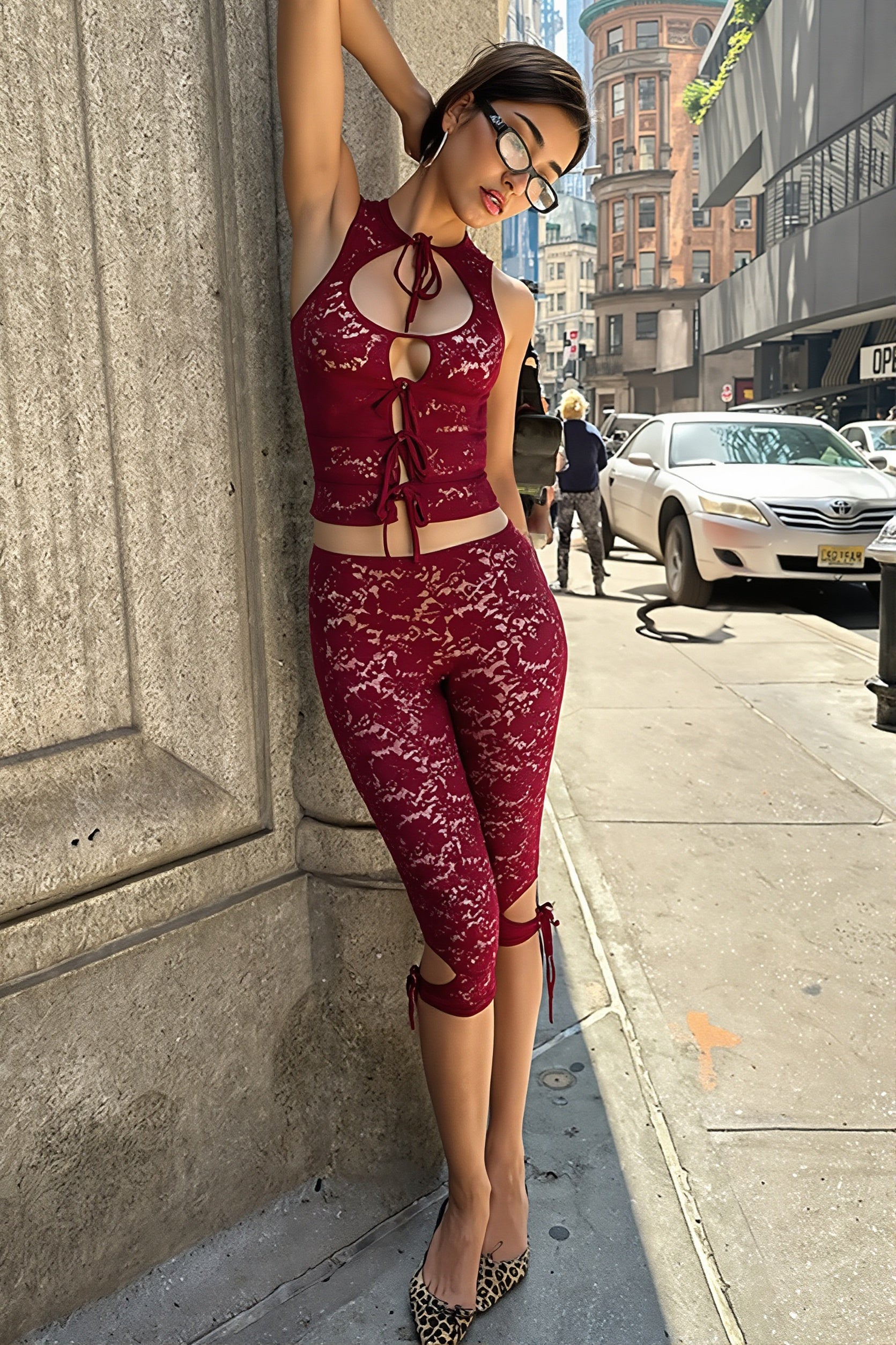 Sexy Cutout Lace Tie Two Piece Set