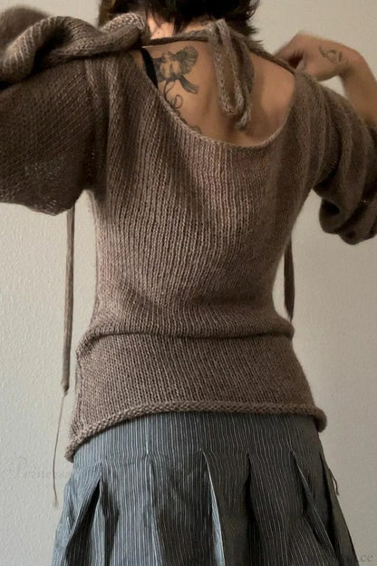 Bell Sleeve Tie Back Knit Sweater