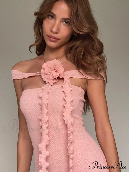 Bianca Bodycon Midi Dresses Graceful with Ruched and Rose Detail