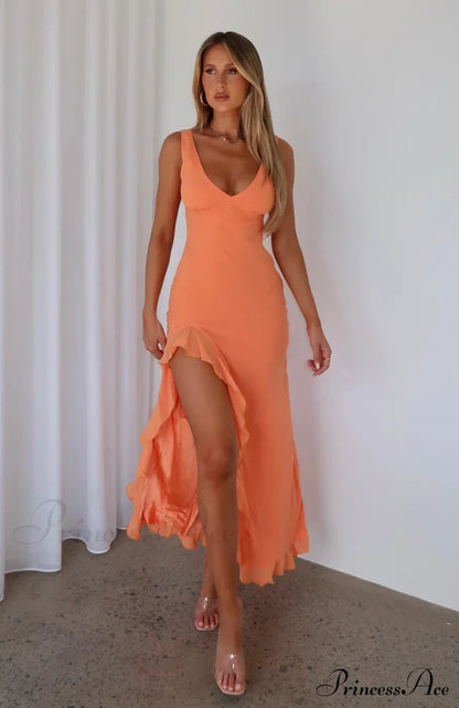 Bianca Slit Stylish Ruffled Maxi Dress