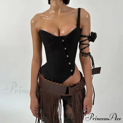 Black Asymetric Stylish Corset Top