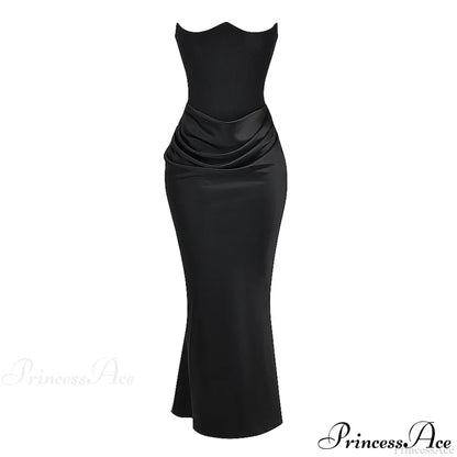 Black Corset Tube Charming Satin Maxi Dress