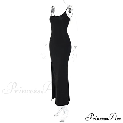 Black Lace Patchwork Charming Maxi Slit Dress