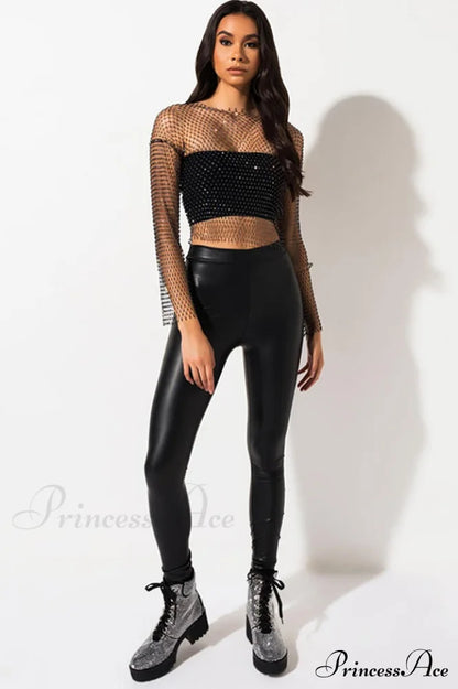 Black Stone Stylish Mesh Crop Top
