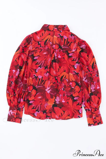Blouse Lantern Arm Flowered Design in Red