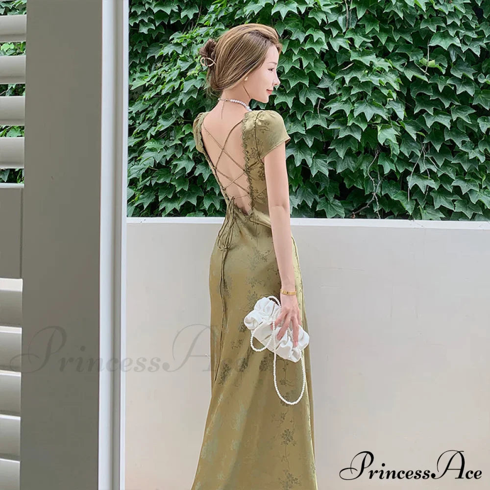 Satin V-Neck Backless Bodycon Dress