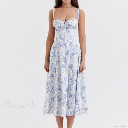 Boho Spaghetti Straps Tie Front Floral Dress