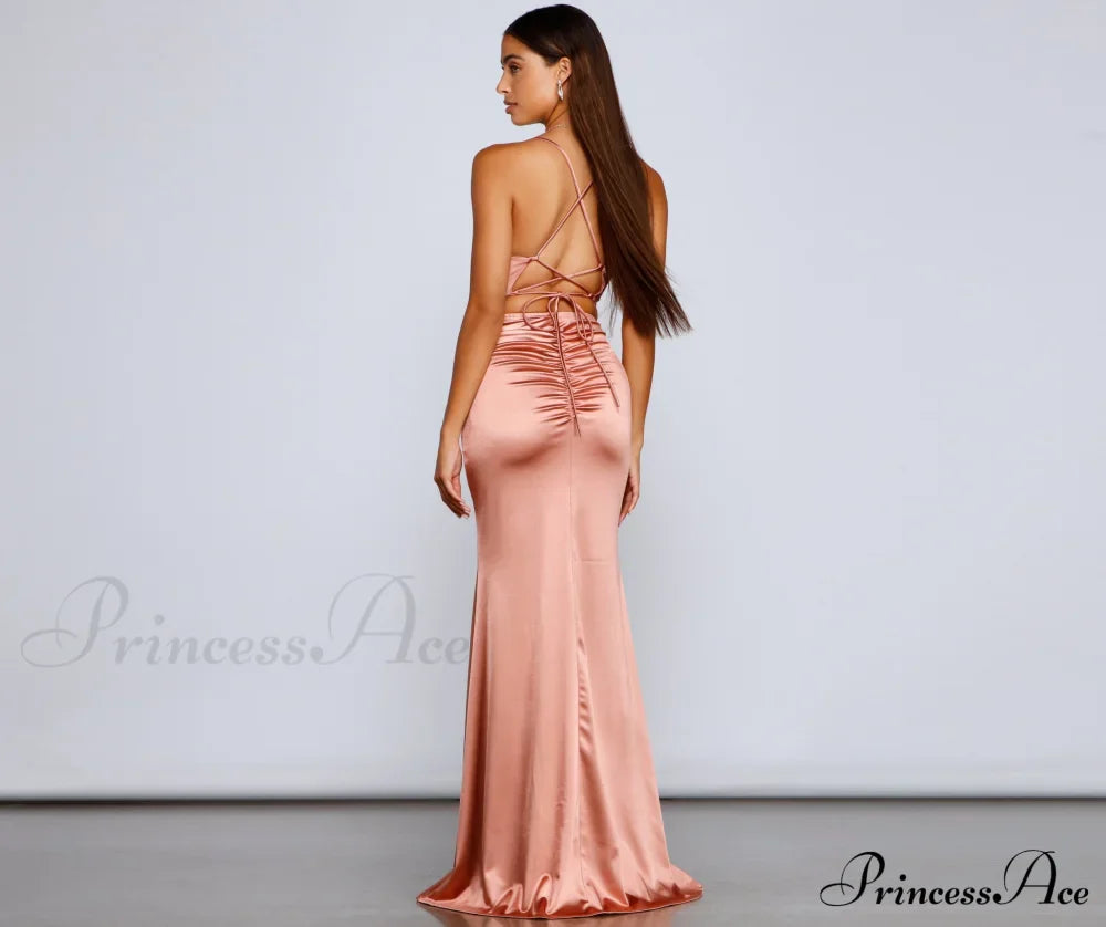 Bristol Formal Stylish Satin Lace-Up Dress