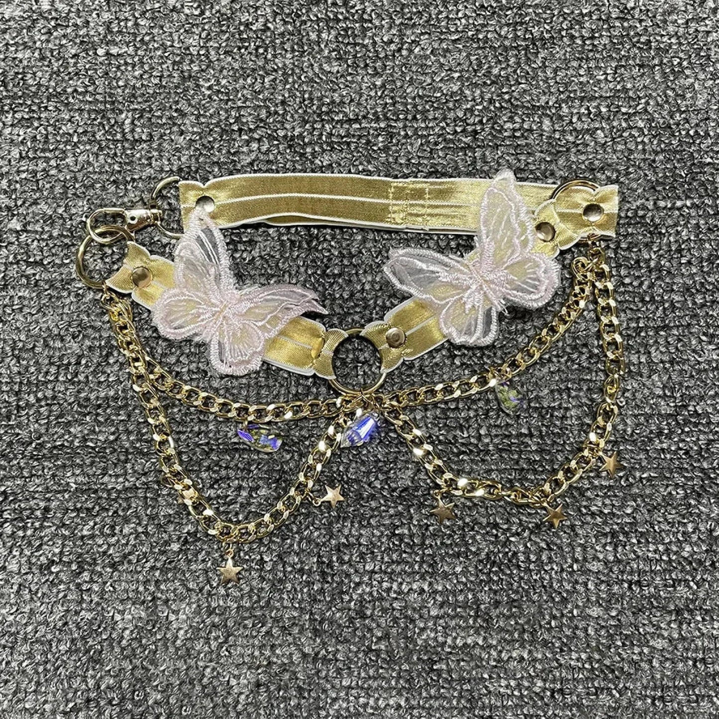 Butterfly Embroidered Crystal Chain Backless Crop Top