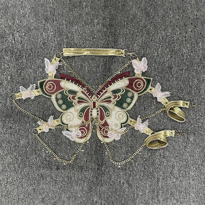 Butterfly Embroidered Crystal Chain Backless Crop Top