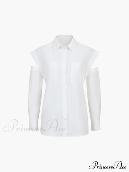 Button Down Cutout Trendy Long Sleeve Shirt