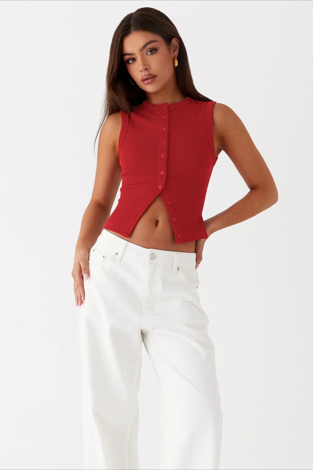 Round Neck Sleeveless Knit Top