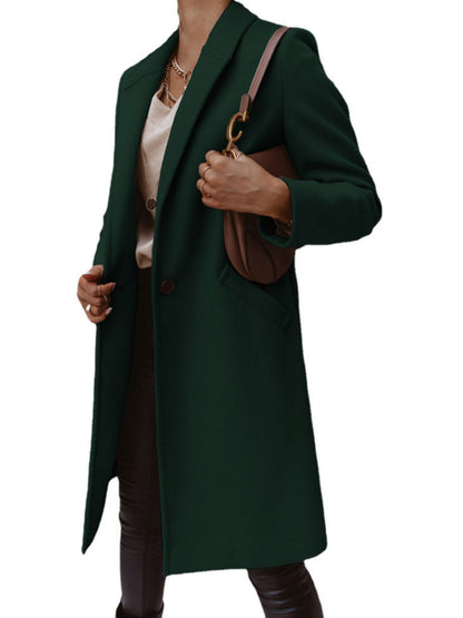 Solid Color Lapel Mid-length Button Wool Coat