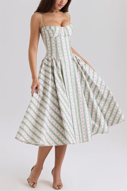 Fresh Floral Striped Cami Midi Dress