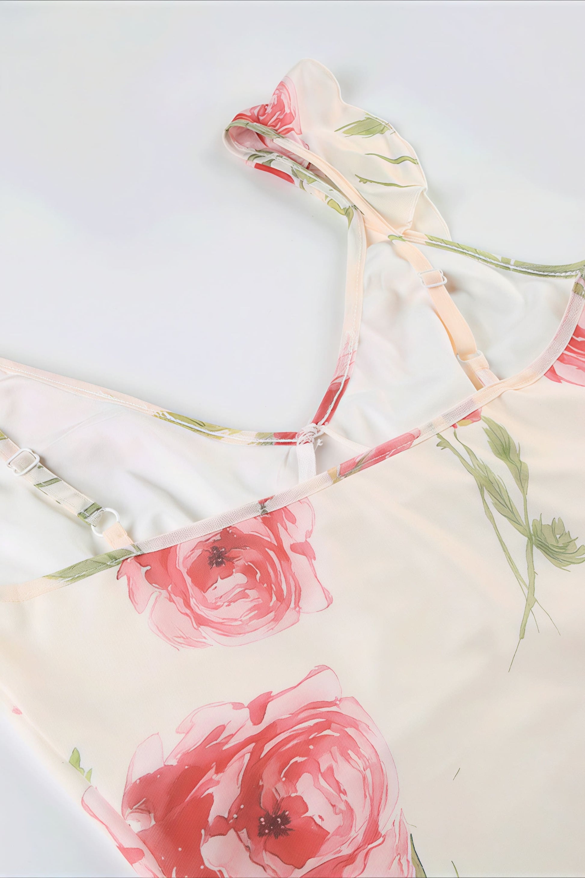 Floral Print Mesh V Neck Cami Midi Dress