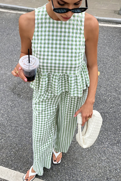Sleeveless Ruffle Top Straight Pants Two Piece Set
