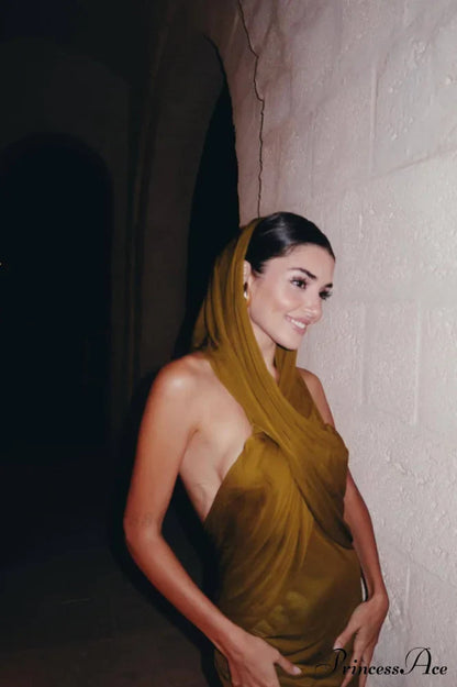 Carleigh Ruche Maxi Charming Dress With Headscarf