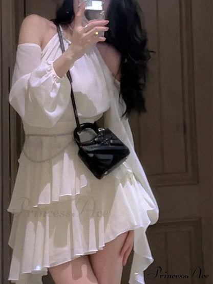 Casual Arm Autumn Korean Party Gown Long Mini Gown Fairy Elegant Fashion Brief Female