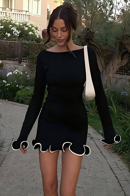Solid Knit Ruffle Bodycon Mini Dress