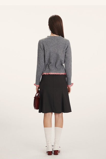 Panel-Design Waist-Cinched Slim Knit Cardigan