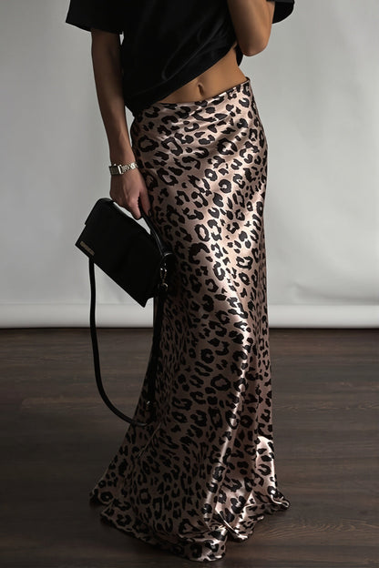 Satin Leopard Mermaid Maxi Skirt