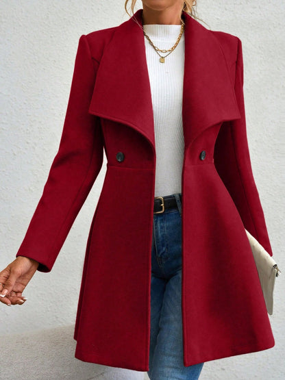 Slim Fit Lapel Buttons Solid Color Woolen Cloth Coats