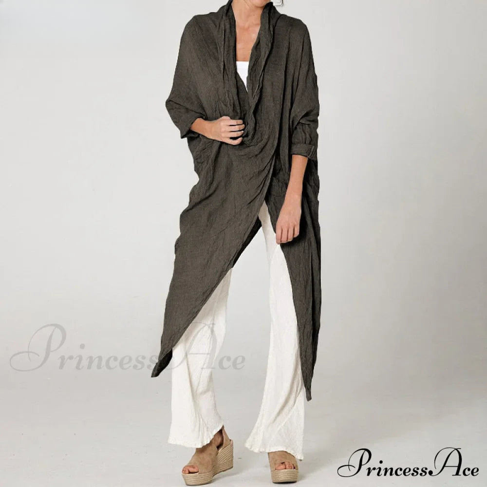 Solid Asymmetrical Cowl Neck Blouse