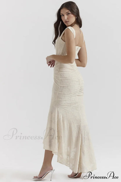 Cesca Retro Cream Charming White Floral Maxi Dress