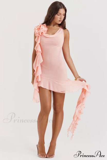 Charla Pink Stylish Ruffle Mini Dress