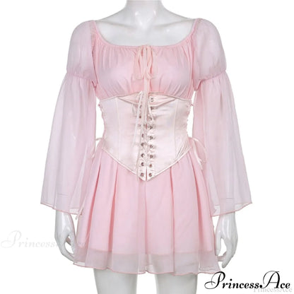 Chiffon Detachable Corset Charming Puff Sleeve Mini Dresses